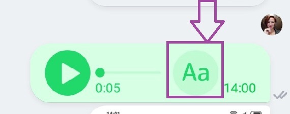 Нажмите на этот значок и голосовое сообщение будет расшифровано в тексте