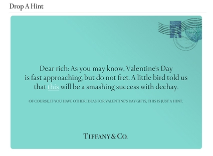 Пример маркетинговой компании на 14 февраля от Tiffany & Co